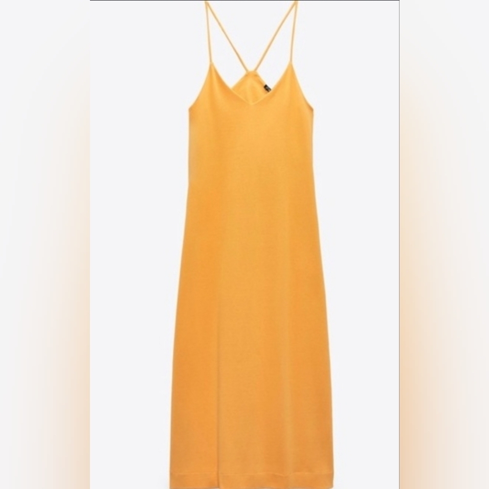 Zara Yellow Strappy Midi Cotton Dress Size Small